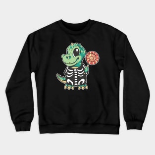 Cute Green T-Rex Dinosaur illustration Holding a Popsicle! Crewneck Sweatshirt